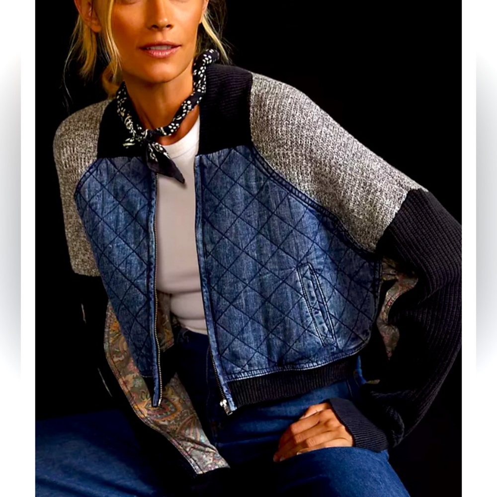 Anthropologie Pilcro patchwork bomber jacket sweater
